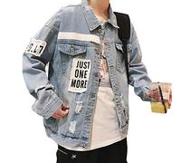 ZIXING Fashion Herren Langarm Button-down Übergröße Jeansjacke Distressed Destroyed Vintage Trucker Jacke Mit Muster Hellblau 3XL