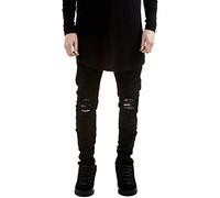 ZiXing Herren Hose Ripped Jeans Slim-Fit Stretch-Destroyed Zerrissen Denim schwarz 36