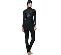 ziyimaoyi Muslimische Damen-Bademode, bedruckt, florales Muster, islamischer Badeanzug, Schwimmen, Surfen, Sportbekleidung, Schwarz , M
