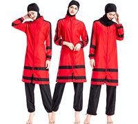 ziyimaoyi Muslimische Damen-Bademode, volle Abdeckung, islamisch, bescheidener Badeanzug, muslimischer Burkini, Sonnenschutz, Badeanzüge mit Hijab, rot, L