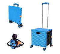 ZIYOU LANG 50L Faltbarer Einkaufswagen 45KG mit 4 Drehrädern und Deckel | Abnehmbare Räder, verstellbarer Aluminiumgriff, Hinterradbremsen, robuste Faltbox, Einkauf, Camping, Blau Pro