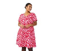Zizzi Damen große Größen Kleid Kurze Ärmel Baumwolle Druck Größe Gr S True Red w. Pink FL