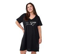 Zizzi Damen-Nachthemd in großen Größen aus Baumwolle, Kurze Ärmel, Größe Gr L Black Fly