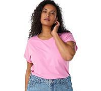 Zizzi Damen T-Shirt aus Baumwollmix - Plus Size Damen mit Rundhals, Kurzarm mit Umschlag und Relaxed Fit, Basic Oberteil für Alltag, Büro und Freizeit