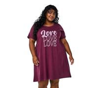 Zizzi Frauen Plus Größe Nachthemd Baumwolle Kurze Ärmel Größe Gr XL Mauve Wine Love