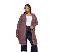 Zizzi Strickjacke Damen Lang Große Größen mit Taschen, Cardigan Meliert | Offene lange Strickjacke mit Seitentaschen und hohen Rippbündchen, weicher Strick aus recyceltem Polyester
