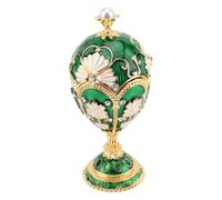 ZJchao Metall-Schmuckkästchen, Emaillierte Vintage-Schmuckschatulle, Dekorativer Schmuck-Organizer in Eiform mit Strasssteinen aus Legierung, Kleine Erinnerungsbox, Ideale (Grün Weiß)