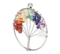 ZJchao Naturstein-Anhänger „Baum des Lebens“, Stilvoller Handgefertigter Schmuck für Frauen, Mädchen, Familie, Freunde, Muttertagsgeschenk, Bunte Trommelsteine, Drahtgewickelter