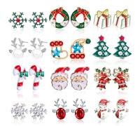 ZJKUBOIS Ohrringe Weihnachten, 12Paar Weihnachtsohrringe für Damen und Kinder, Weihnachts Ohrringe Set mit Weihnachtsmann, Schneemann, Schneeflocken, Kranz, Weihnachtsbaum für Damen Mädchen