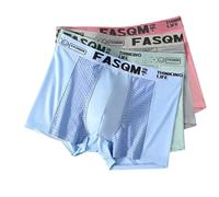 ZJMSZDE Herren-Boxershorts 4 Pack/Sommer Mesh Ice Seide Herren Unterwäsche Herren-Boxer-Slips Atmungsaktive Antibakterielle Mittleren-T-T-T-Waist-Boxer Shorts- Figur 4-L (80-110 Pfund)
