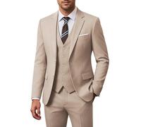 ZKHOECR Herren-Anzug-Set, 3-teilig, schmale Passform, Blazer mit zwei Knöpfen, einfarbig, Jacke, Weste, Hose, Hochzeit, Business-Anzug, Champagner, 4XL