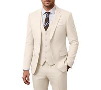 ZKHOECR Herren-Anzug-Set, 3-teilig, schmale Passform, Blazer mit zwei Knöpfen, einfarbig, Jacke, Weste, Hose, Hochzeit, Business-Anzug, Beige Grau, XL