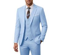 ZKHOECR Herren-Anzug-Set, 3-teilig, schmale Passform, Blazer mit Zwei Knöpfen, einfarbig, Jacke, Weste, Hose, Hochzeit, Business-Anzug, Himmel, XL