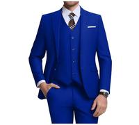 ZKHOECR Herren-Anzug-Set, 3-teilig, schmale Passform, Blazer mit zwei Knöpfen, einfarbig, Jacke, Weste, Hose, Hochzeit, Business-Anzug, Königsblau, 4XL