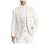 ZKHOECR Herrenanzug, 3-teilig, Leinen, schmale Passform, Blazer, Weste, Hose, Set, Hochzeit, Abschlussball, Smoking, Business, Freizeitanzug, Weiss/opulenter Garten, XL