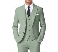 ZKHOECR Herrenanzug, 3-teilig, Leinen, schmale Passform, Blazer, Weste, Hose, Set, Hochzeit, Abschlussball, Smoking, Business, Freizeitanzug, Hellgrün, XL