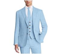 ZKHOECR Herrenanzug, 3-teilig, Leinen, schmale Passform, Blazer, Weste, Hose, Set, Hochzeit, Abschlussball, Smoking, Business, Freizeitanzug, Hell, blau, XL