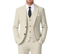 ZKHOECR Herrenanzug, 3-teilig, Leinen, schmale Passform, Blazer, Weste, Hose, Set, Hochzeit, Abschlussball, Smoking, Business, Freizeitanzug, Light Champagne, XL