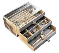 Zkydhbd Elegante Ohrringe Halskette Armbänder Aufbewahrungsbox Schmuckhalter Mit Glasdeckel Und 3 Schubladenzubehörhalter Multi Layer Schmuckschatulle