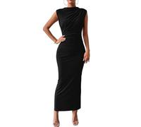 ZKZFCAI Damen Kleid Elegant Sommer Sexy Lounge Tank Langes Kleid Elegant Ärmellos Neckholder Figurbetont Maxikleider Damen Sommerkleid Midikleid Bodycon（Schwarz S）