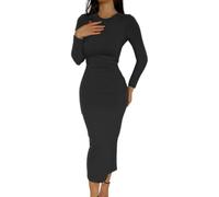 ZKZFCAI Damen Langarm Maxikleid mit Rüschen Sexy Rundhalsausschnitt Bodycon Kleid Eng Lang Freizeitkleid Abendkleid Partykleid Clubkleid Cocktail Kleider