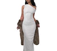 ZKZFCAI Damen Sexy Kleid Bodycon Ohne Ärmel Bodycon Partykleid Figurbetontes Kleid Damen Elegant Schulterfreies Kleid Lange Sexy Spaghetti Cocktailkleid Sommerkleid（Weiß S）