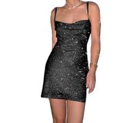 ZKZFCAI Damen Sexy Kurzes Kleid Glänzend Pailletten Minikleid Spaghettiträger Rückenfrei Kurze Glitzer Kleider Minikleid Bodycon Kleid Party Club Kleid Elegante Ohne Ärmel Sommerkleid Cocktailkleid