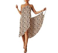 ZKZFCAI Damen Strandkleid Sommerkleid Bikini Cover Up Träger Rückenfrei Wickeltuch Strandtuch Urlaub Lange Strandkleider Towel Pareos Sexy V Ausschnitt Strandrock（Leopard）