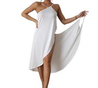 ZKZFCAI Damen Strandkleid Sommerkleid Bikini Cover Up Träger Rückenfrei Wickeltuch Strandtuch Urlaub Lange Strandkleider Towel Pareos Sexy V Ausschnitt Strandrock（Weiß）