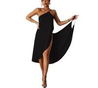 ZKZFCAI Damen Strandkleid Sommerkleid Bikini Cover Up Träger Rückenfrei Wickeltuch Strandtuch Urlaub Lange Strandkleider Towel Pareos Sexy V Ausschnitt Strandrock（Schwarz）