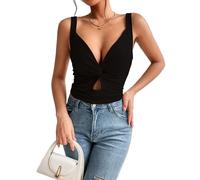 ZKZFCAI Damen Tank Top Ärmelloses Sommer Crop Top Cut Out T-Shirt Rückenfreies Oberteil Sexy Baufreie Oberteile Leicht Fitness Sport Tops Y2k Oberteile Damen (Schwarz L)