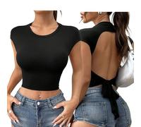 ZKZFCAI Damen Tank Top Backless Top Damen Y2K Rückenfreies Oberteil Sexy Oberteile Damen Umkehrbarer Stil Strassenmode Neu im Sommer Oberteile Damen（Schwarz M）