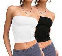 ZKZFCAI Damen Tube Top Schulterfrei Ärmellos Tank Top Damen Y2K Slim Fit Crop Top Sommertops Elegant Doppelt Gefüttert Oberteile