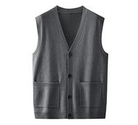Zlatomu Ärmellose Strickjacke Für Herren, Einfarbig, Grau, V-Ausschnitt, Einreihiges Business-Strick-Tanktop Für Herren