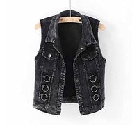 Zlatomu Jeansweste Für Damen, All-Match-Schwarz, Ärmellos, Größe 5XL, Kurze Jeansjacke, Mode Mit Tasche, Einreihig, Lässig, Jeansweste, Alltagskleidung, Streetwear, Schwarz, S