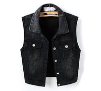 Zlatomu Jeansweste Für Damen, All-Match-Schwarz, Ärmellose, Kurze Jeansjacke In Übergröße, Mode Mit Tasche, Einreihig, Lässige Jeansweste, Alltagskleidung, Streetwear, Schwarz, 4XL