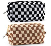 ZLFSRQ 2-teilige karierte Kosmetiktasche fur Damen, mittelgrosse Reise-Kosmetiktasche, Kosmetiktasche fur Handtasche, Reissverschluss, Kulturbeutel