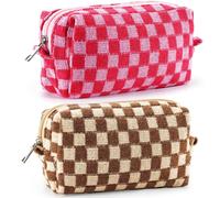 ZLFSRQ 2-teiliges kariertes Kosmetiktaschen-Set fur Damen, grosses Fassungsverm?gen, Reise-Make-up-Tasche fur Handtasche, Reissverschluss, Kulturbe