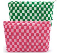 ZLFSRQ 2-teiliges kariertes Kosmetiktaschen-Set fur Damen, grosses Fassungsverm?gen, Reise-Make-up-Tasche fur Handtasche, Reissverschluss, Kulturbe