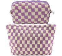 ZLFSRQ 2-teiliges kariertes Make-up-Taschen-Set fur Damen, grosses Kosmetiktaschen-Set, Reise-Kulturtasche, Make-up-Tasche fur Handtasche, lila Au