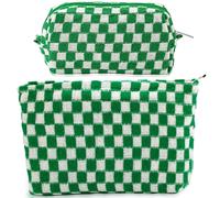 ZLFSRQ 2-teiliges kariertes Make-up-Taschen-Set fur Damen, grosses Kosmetiktaschen-Set, Reise-Kulturtasche, Make-up-Tasche fur Handtasche, gruner