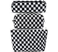 ZLFSRQ 3-teiliges kariertes Make-up-Taschen-Set fur Damen, grosses Kosmetiktaschen-Set, Reise-Kulturtasche, Make-up-Tasche fur Handtasche, schwarz