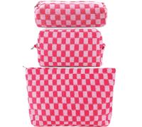 ZLFSRQ 3-teiliges kariertes Make-up-Taschen-Set fur Damen, grosses Kosmetiktaschen-Set, Reise-Kulturtasche, Make-up-Tasche fur Handtasche, rosa Au