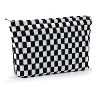 ZLFSRQ Karierte Kosmetiktasche fur Damen, grosses Fassungsverm?gen, schwarzes Reise-Kosmetiktaschen-Set, Make-up-Tasche fur die Handtasche, Reissve