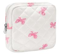 ZLFSRQ Kleine gesteppte Make-up-Tasche für Geldbörse, Mini-gesteppte Tasche, niedlicher Baumwollreißverschluss, Make-up-Tasche mit Fächern, ästhetische Kosmetiktasche für Damen, Kokette