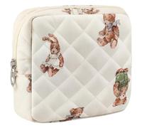 ZLFSRQ Kleine gesteppte Make-up-Tasche für Geldbörse, Mini-Make-up-Tasche, niedliche Baumwoll-Make-up-Tasche mit Fächern, ästhetische Kosmetiktasche für Damen, Kokette, Reißverschluss