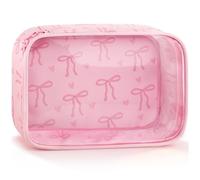 ZLFSRQ Transparente Make-up-Tasche mit Reißverschluss, rosa Schleife, klein, transparent, Make-up-Tasche für Geldbörse, niedlich, tragbar, Kosmetiktasche für Damen, adrette Reise-Kulturbeutel