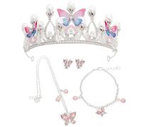 Zliger Krone Schmetterling Mädchenkopfschmuck Silbrig, Prinzessin Schmetterlingskrone Brautkopfschmuck mit Halskette Armband und Ohrringen für Cosplay Geburtstagsfeier Urlaub Party Geschenk