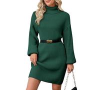 ZLIGXEA langärmeliges Kleid Bodycon Kleid kurzes Strickkleid Rollkragen süße Outfits Winterkleid Grün S