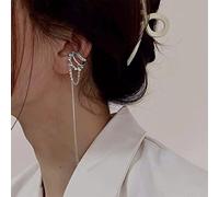 ZLING 1 Stück Elegant Keine Durchbohrten Ohrclips Frauen Silber Gold Farbe Lange Quaste Kette Perle Zirkon Ohr Manschette Mode Ohrring Trendige Schmuck